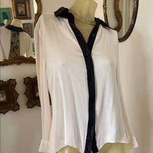 Stunning Alice + Olivia Silk, Leather & Lace Blouse